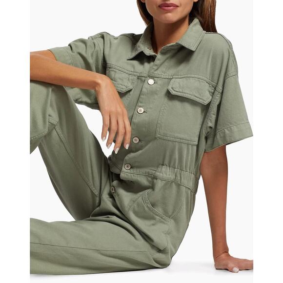 NWT We The Free Marci Jumpsuit in Washed Army Free People SIZE S. Denim Utility - Picture 10 of 11